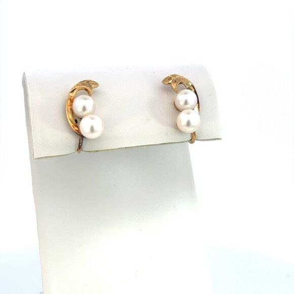 Mikimoto Estate Akoya Pearl Earrings 14k Y Gold 6.44 mm M393 - Picture 3 of 6